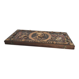 Carved backgammon set "Cossack entertainment," made of solid wood (56 x 27.5 x 5 cm). Hand-painted.