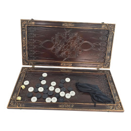 Carved backgammon set "Cossack entertainment," made of solid wood (56 x 27.5 x 5 cm). Hand-painted.