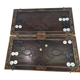 Carved backgammon set "Cossack entertainment," made of solid wood (56 x 27.5 x 5 cm). Hand-painted.