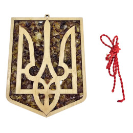 Вітраж-підвіска бурштиновий "Тризуб" (13,5х14,5х0,7см)