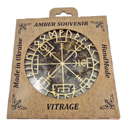 Amber stained glass pendant "Runic stave "Vegvisir" (13.5 x 14.5 x 0.7 cm)