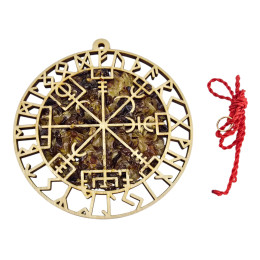 Amber stained glass pendant "Runic stave "Vegvisir" (13.5 x 14.5 x 0.7 cm)
