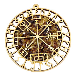 Amber stained glass pendant "Runic stave "Vegvisir" (13.5 x 14.5 x 0.7 cm)