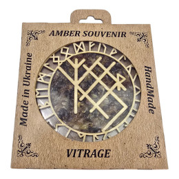 Amber stained glass pendant "Runic stave "For trade" (13.5 x 14.5 x 0.7 cm)
