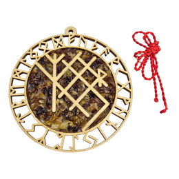 Amber stained glass pendant "Runic stave "For trade" (13.5 x 14.5 x 0.7 cm)