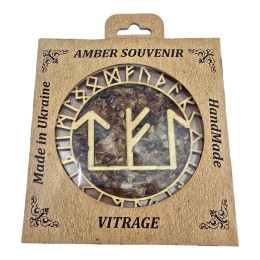 Amber stained glass pendant "Runic stave "Success in business" (13.5 x 14.5 x 0.7 cm)