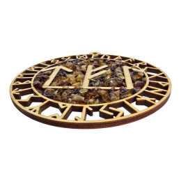 Amber stained glass pendant "Runic stave "Success in business" (13.5 x 14.5 x 0.7 cm)