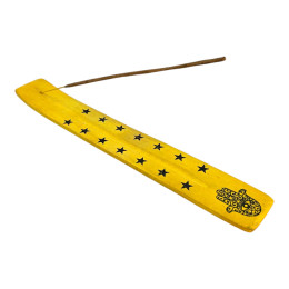 Wooden yellow incense stand "Hamsa" (25.5 x 3.7 x 0.5 cm)