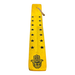 Wooden yellow incense stand "Hamsa" (25.5 x 3.7 x 0.5 cm)