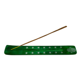 Green wooden incense stand "Hamsa" (25.5 x 3.7 x 0.5 cm)