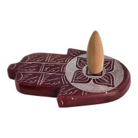 Stone incense stand "Hamsa Palm", burgundy (9x5.7x1 cm)