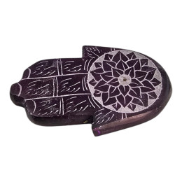 Stone Incense Stand "Hamsa Palm", Purple (9x5.7x1 cm)