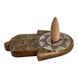 Incense stand "Hamsa palm" stone, brown-gold (9x5.7x1 cm)