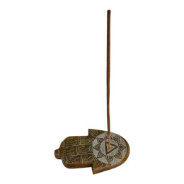Incense stand "Hamsa palm" stone, brown-gold (9x5.7x1 cm)