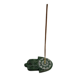 Green stone incense stand "Hamsa Palm" (9x5.7x1 cm)
