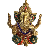 Brass Ganesha with stones (13.5x12x7 cm)