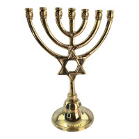Brass menorah candlestick with a Star of David (18.5 x 13.5 x 7.9 cm)