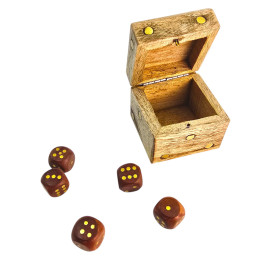 Кости игральные в шкатулке из мангового дерева (5,2 × 5,2 × 5 см)