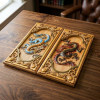 Carved backgammon set "Harmony of Dragons," made of solid wood (56 x 27.5 x 7 cm). Hand-painted. Amber chips.