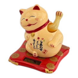 Кошка Манэки-нэко машущая лапами на солнечной батарее (7,5х6,7х7,1 см)