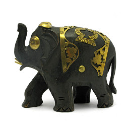 Elephant wooden with copper inserts (h-8.5cm)