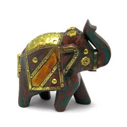 Vintage wooden elephant with copper inserts (h-11 cm)