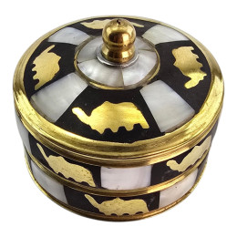 Brass box with mother-of-pearl (d-7, h-5.5 cm)