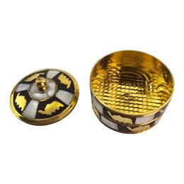Brass box with mother-of-pearl (d-7, h-5.5 cm)